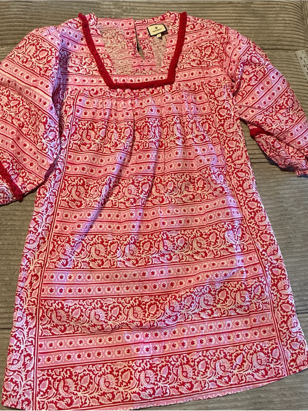 Tuckernuck Pink Red White Sydney 3/4 Sleeves 100% Cotton Mini Dress Size Large